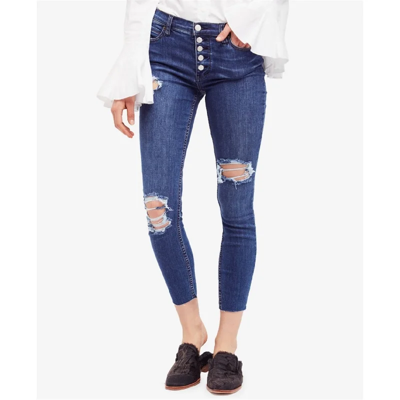 Free People Womens Raw-Edge Skinny Fit Jeans