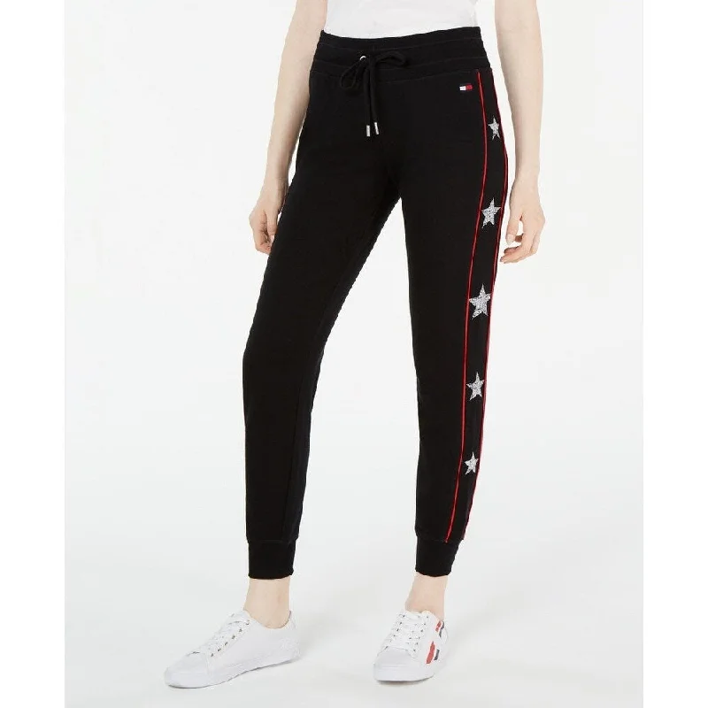 Tommy Hilfiger Sport Women's Star Trim Cuffed Jogger Pants Black Size X-Small