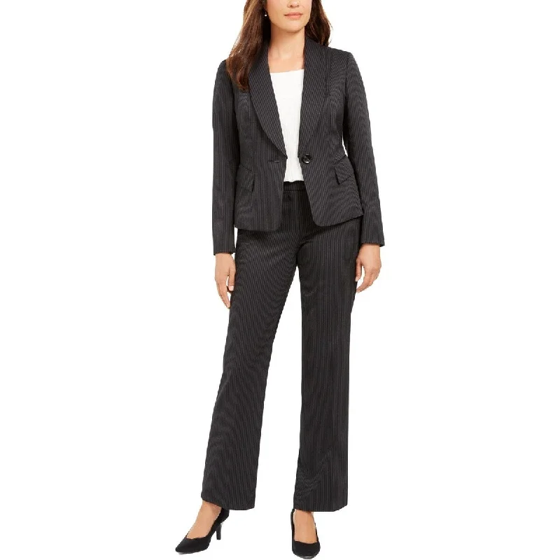 Le Suit Women's Petite Double-Pinstriped Pantsuit Black/Ivory Size 2P