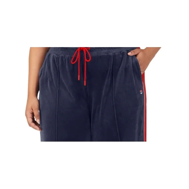 Fila Women's Valery Mid Rise Drawstring Velour Pants Blue Size 1X