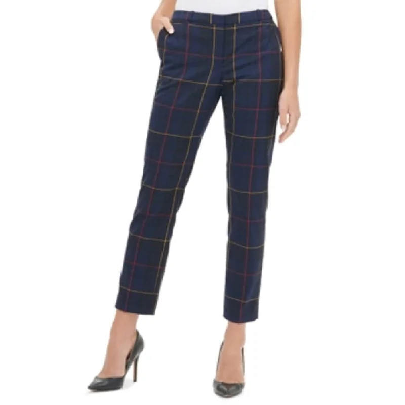 Tommy Hilfiger Women's Windowpane Print Ankle Pants Blue Size 14