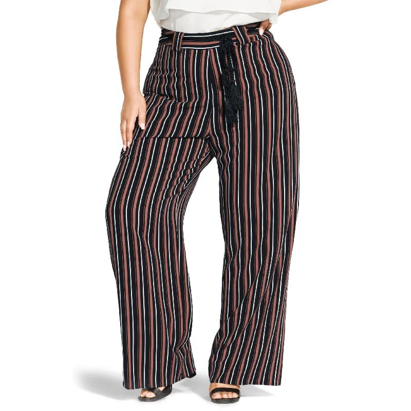 City Chic Plus Size Women's Natural Stripe Wide Leg Pants- Black Brown Size 14W