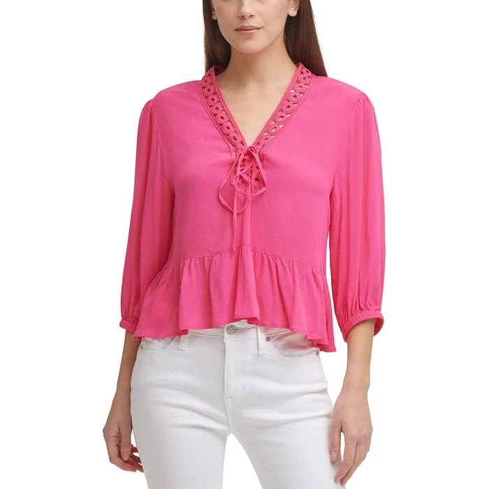 DKNY Women's Lace Trimmed Tie Top Pink Size Medium - M