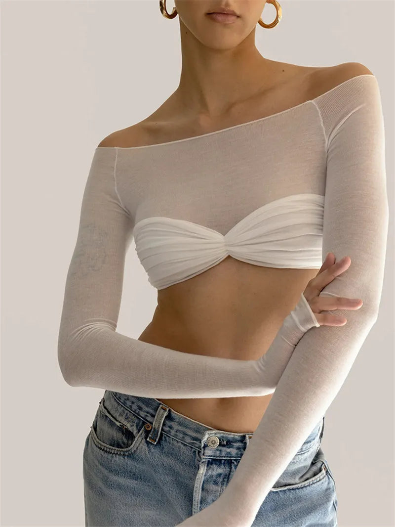 Karalyn Mesh Crop Long Sleeve Top