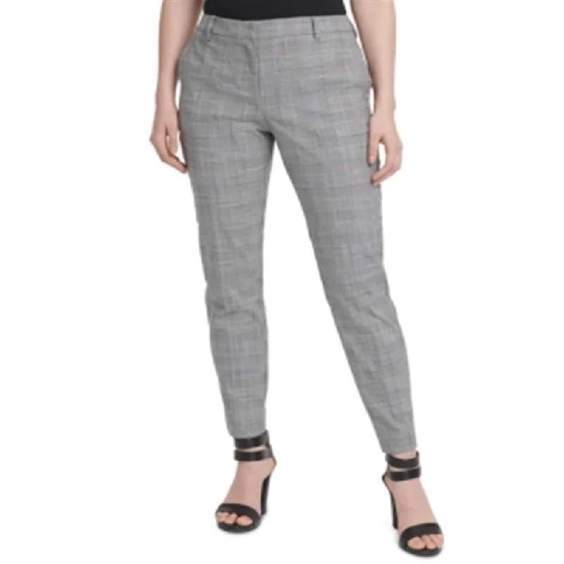 DKNY Women's Plaid Fixed Waist Skinny Pants Gray Size 0