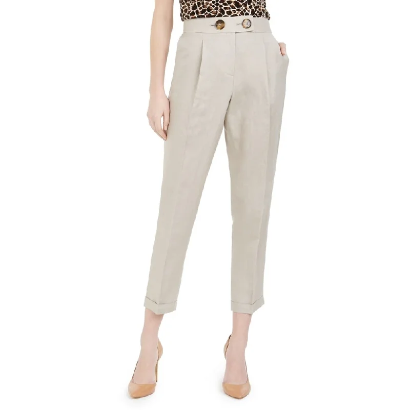 Calvin Klein Women's Linen Slim Fit Linen Pants Dark Beige Size 14