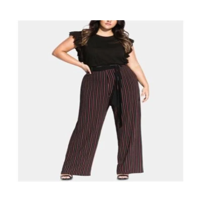 City Chic Women's Plus Striped Office Palazzo Pants Brown Size 18W