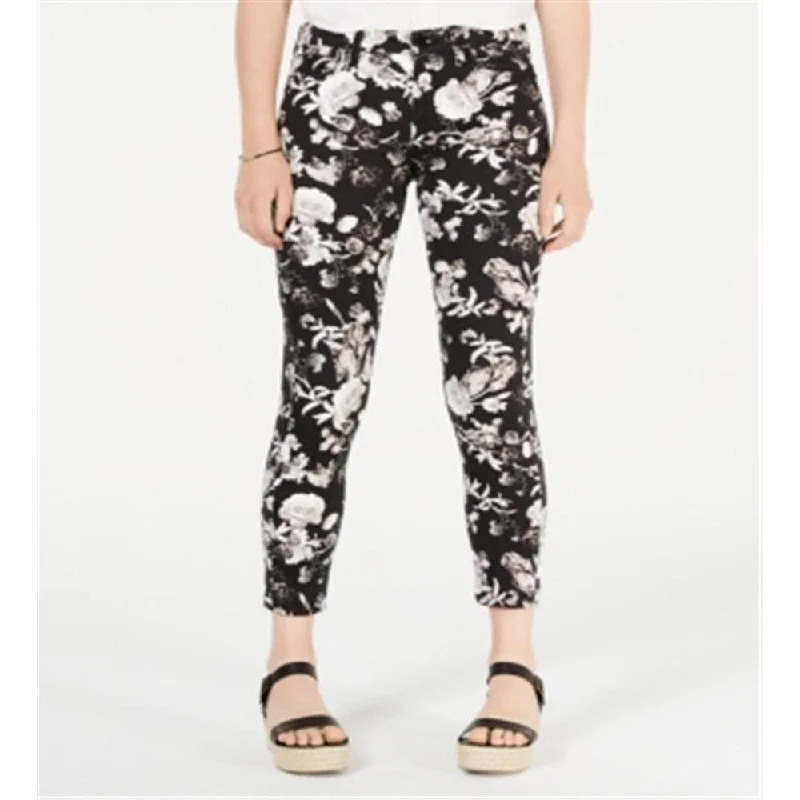 7 For All Mankind Women's Zippered Pocketed Floral Skinny Pants Black