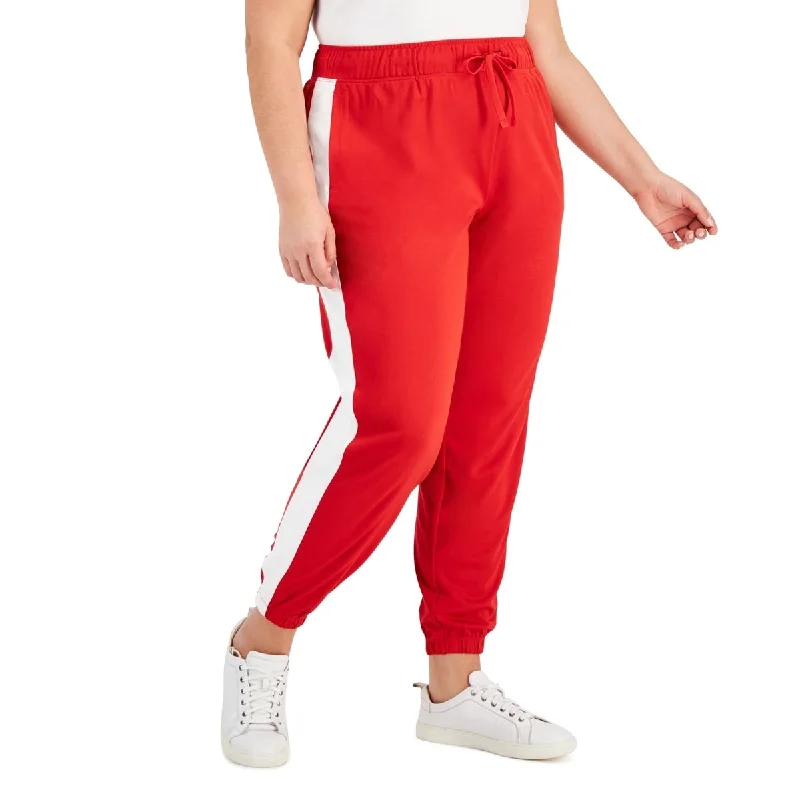 Id Ideology Women's Racing Stripe Joggers Red Size 3X