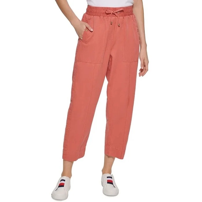 Tommy Hilfiger Women's Solid Cropped Pull On Pants Pink Size Small