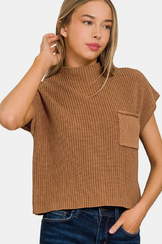 Caramel  Neck Short Copped Sweater& Short Sleeves