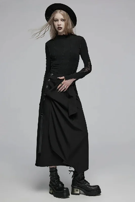 Women's Daily Irregular Deconstructed High Waisted Loose Casual Black Skirt