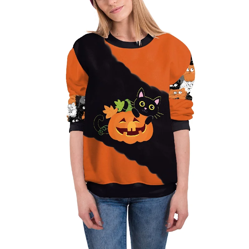 Women's Halloween Pumpkin-tied Horror Funny Round Neck Long-sleeved Sweater