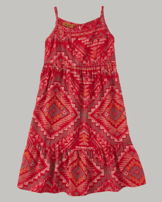 Wrangler Girl's Red Southwestern Print Tiered Maxi Dress 112346572