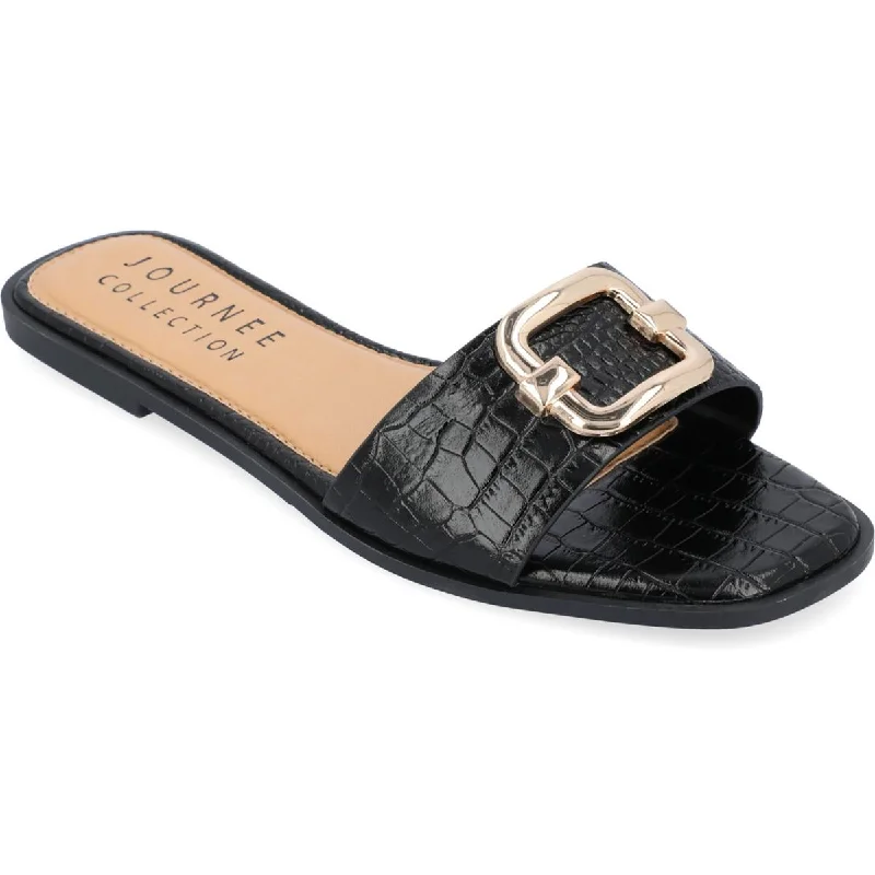 Journee Collection Womens Faux Leather Dressy Slide Sandals