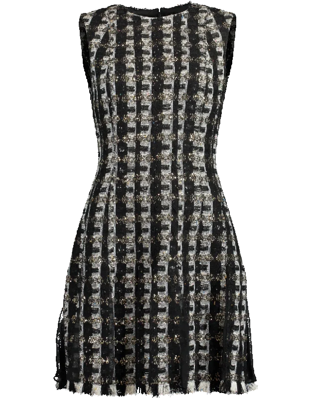 Sequin Stripes Tweed Cocktail Dress