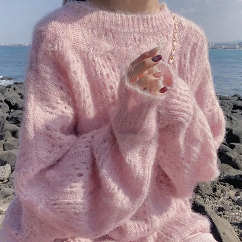 Candy Mohair Hollow Pullover Sweater