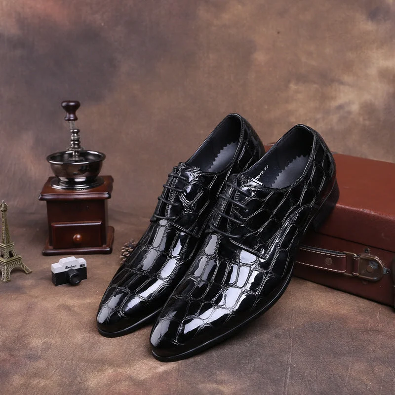 Men's British Style Business Formal Patent Leather Pointed Toe Dress Shoes