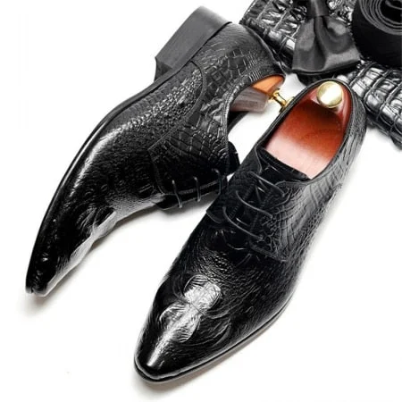 Men's Formal Genuine Leather Pointed Toe British Lace Up Dress Shoes