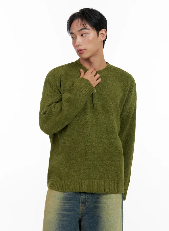 Men's Buttoned Henley Neck Sweater IN426