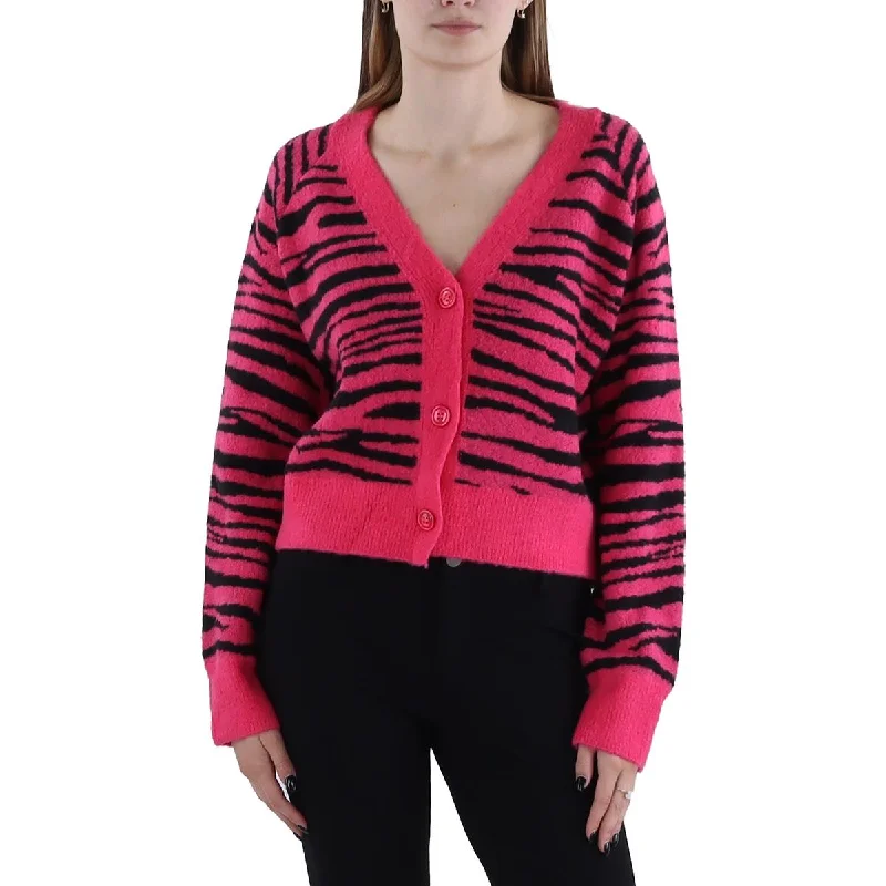 English Factory Womens Animal Print Button-Down Cardigan Sweater