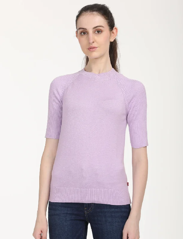 Women's Solid Lavender Crew Neck Sweater