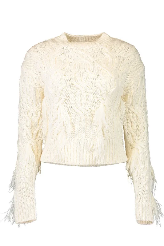 Feather Embellished Cable Sweater