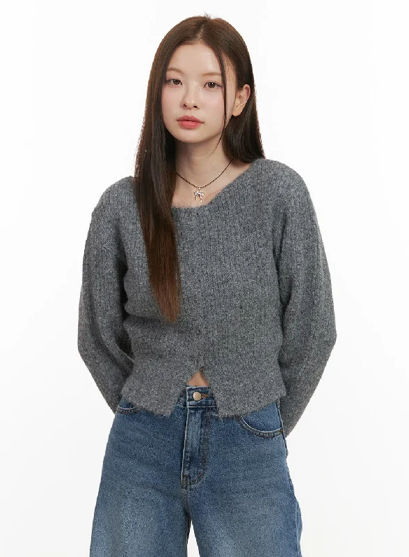 Wool Blend Button-Up Crop Sweater OD417