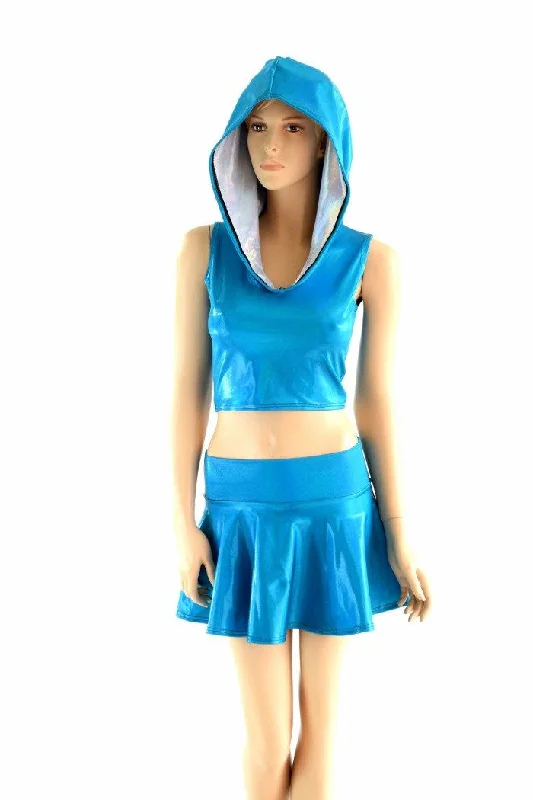 2PC Sleeveless Hoodie & Rave Skirt Set