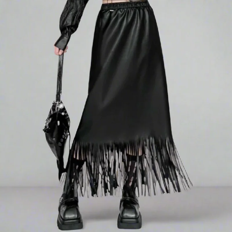 Limited Edition Vegan Leather Tassel Skirt - Mid-Calf A-Line