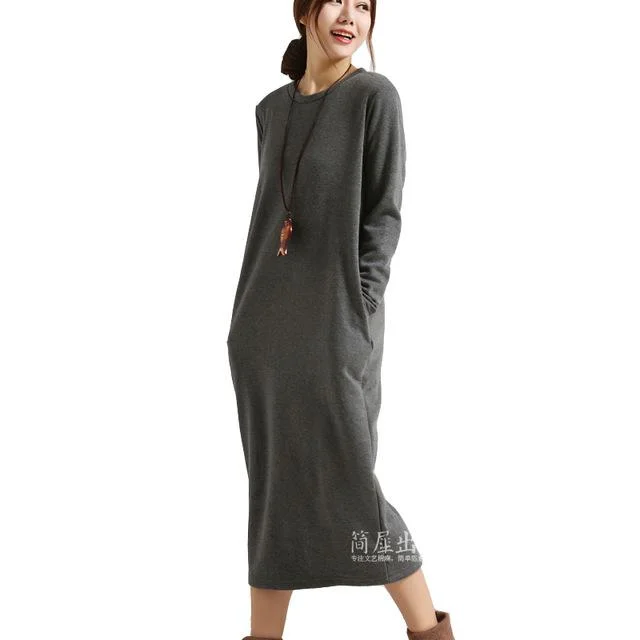 Plus Size Velvet Thickening Thermal Basic Long Dress for Women