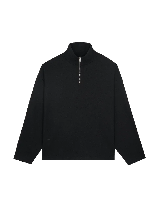 Men's Recycled Wool Jersey Half-Zip Sweater—black