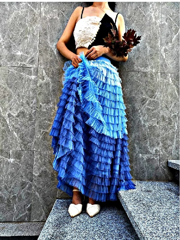 Sky Blue Maxi Ruffled Skirt