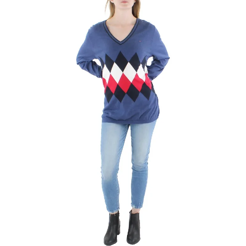 Tommy Hilfiger Womens Cotton Blend Argyle Pullover Sweater