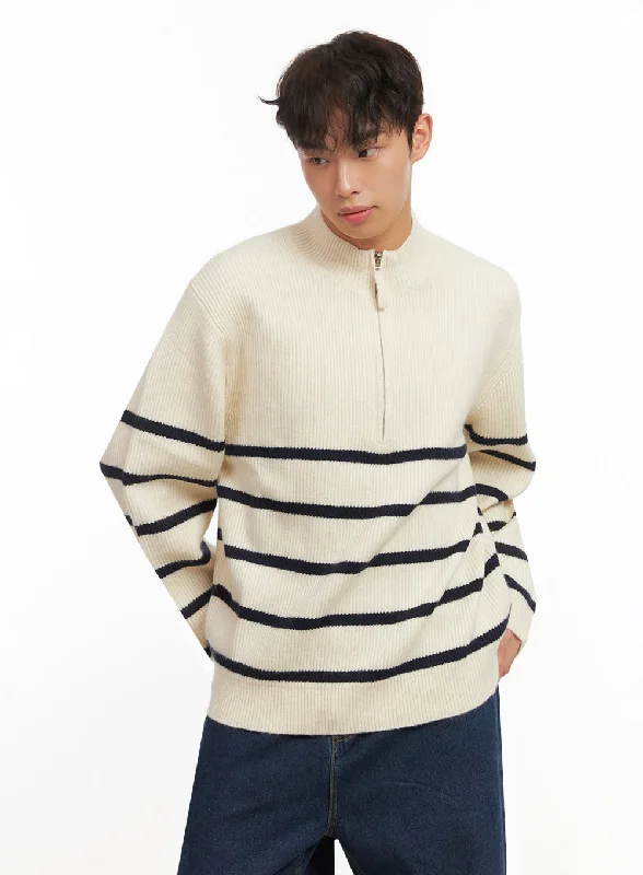 Men's Striped Half-Zip Knit Sweater ID431