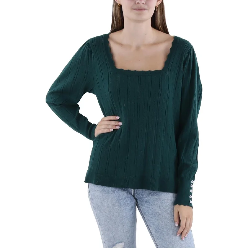 Kaily K Womens Square Neck Button Pullover Sweater