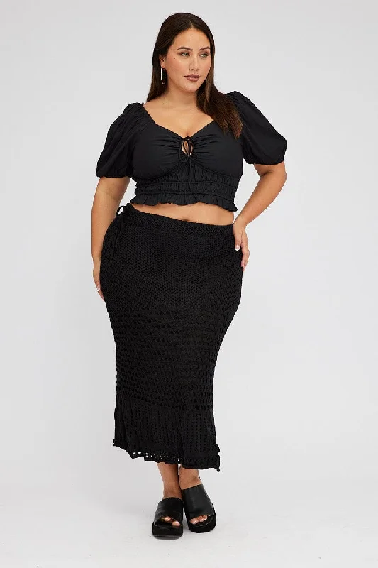 Black Crochet Long Skirt