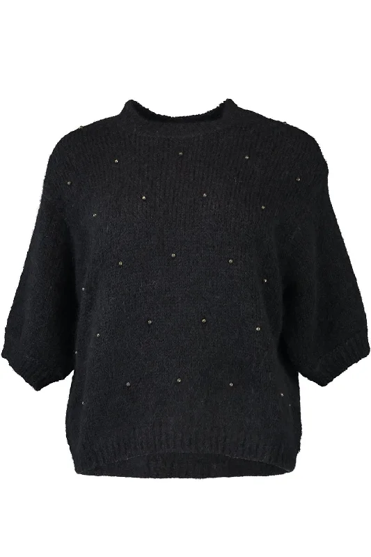 Three Quarter Sleeve Embellished Sweater