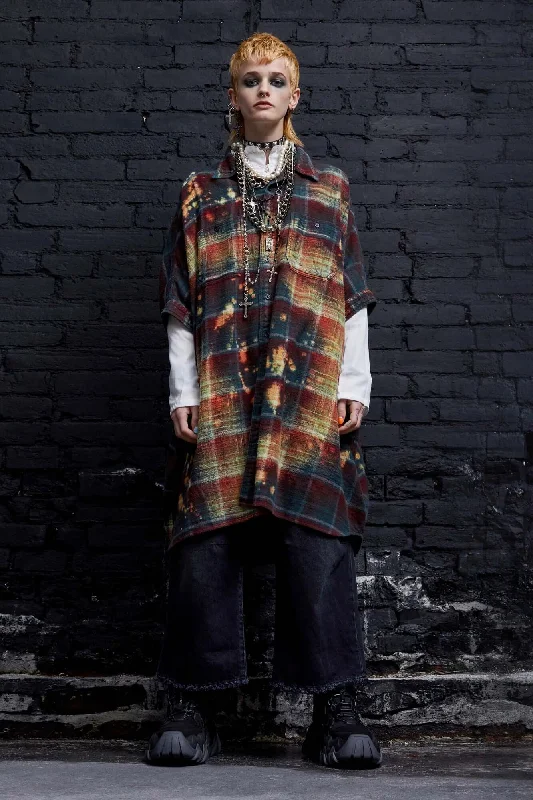 BLEACHED PLAID OVERSIZED BOXY SHIRTDRESS