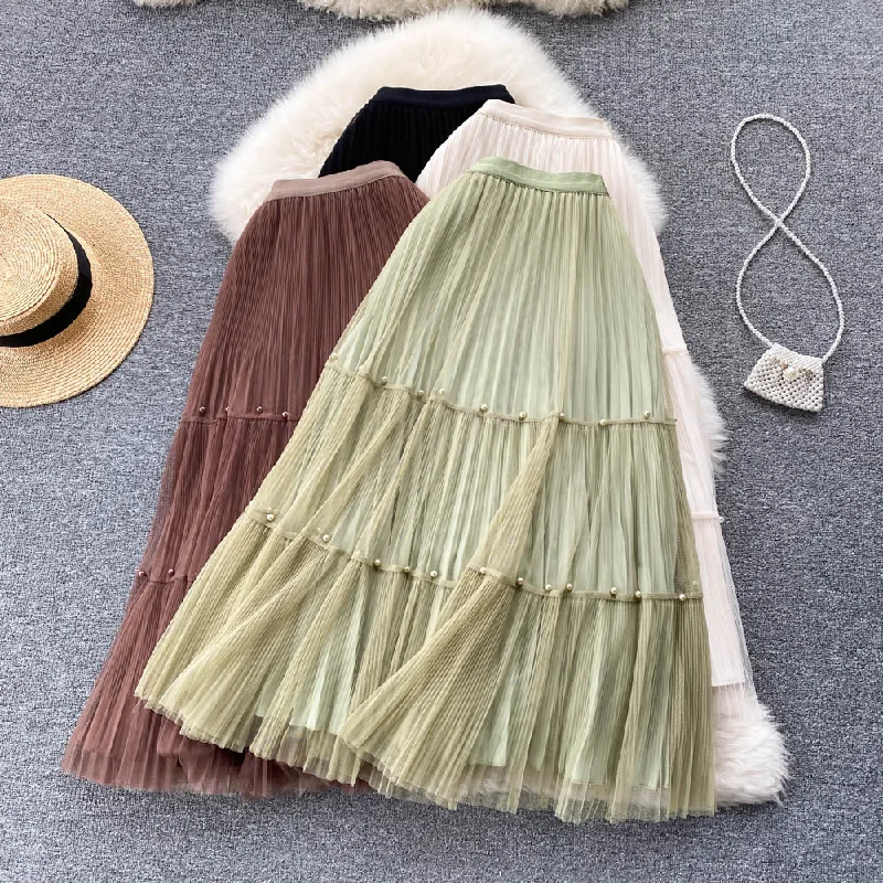 Cute mesh pleated skirt A line fashion skirt      S444