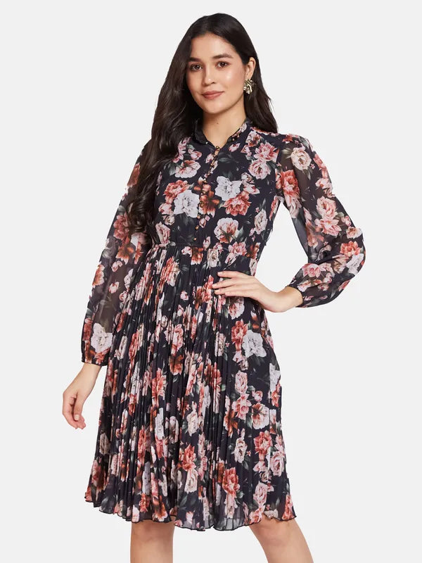 Mettle Floral Printed Cotton Fit  Flare Dress