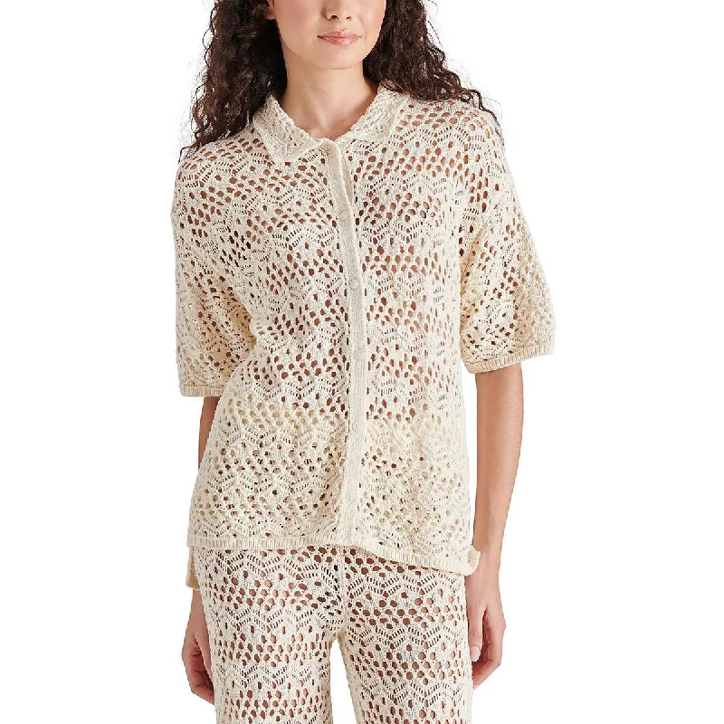 Steve Madden Womens Avana Cotton Crochet Cardigan Sweater