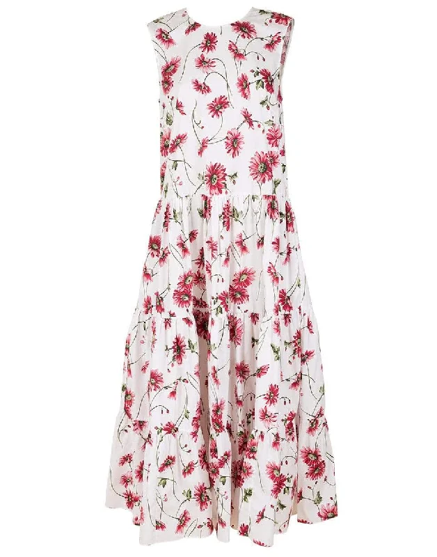 White Daisy Sleeveless Tiered Maxi Dress