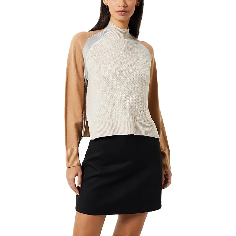 French Connection Womens Colorblock Pullover Mock Turtleneck Sweater