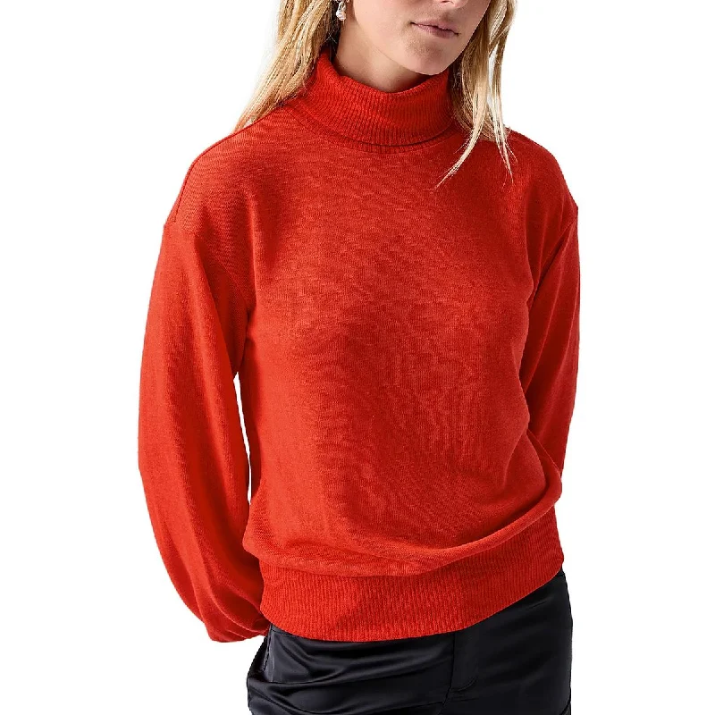 Sanctuary Womens Ruched Ribbed Trim Turtleneck Sweater