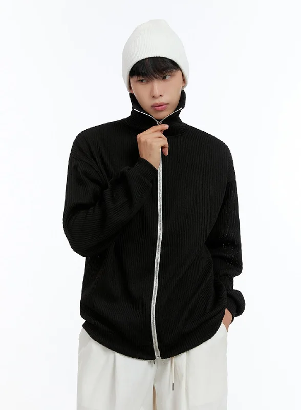 Men's Zip-Up Cable Knit Sweater IS413