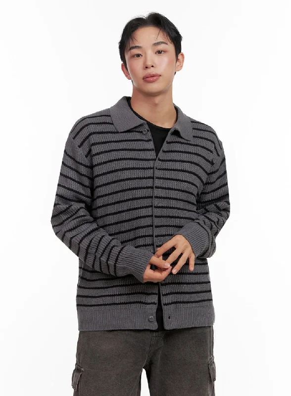 Men's Striped Collared Sweater IN426