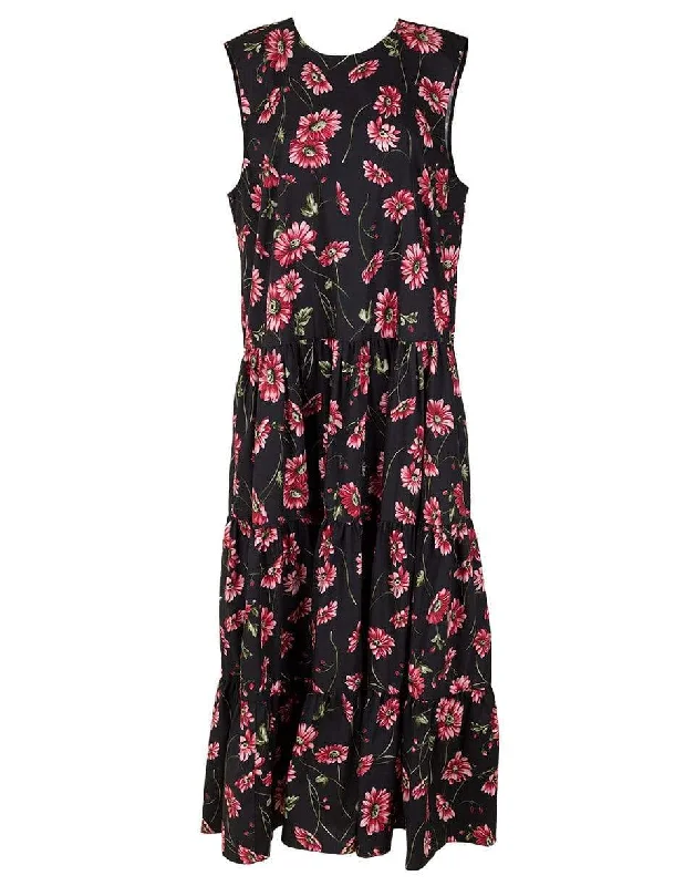 Black Daisy Sleeveless Tiered Maxi Dress