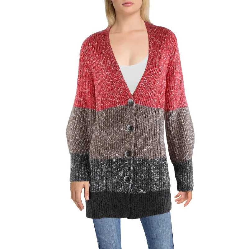 Nic + Zoe Womens Colorblock Button-Down Cardigan Sweater