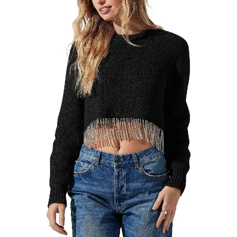 ASTR the Label Womens Wool Blend Rhinestone Crop Sweater